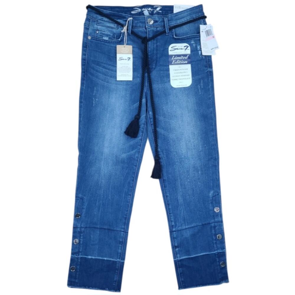 NWT Seven7 Y2K Stovepipe Jeans High Rise Two Tone Distressed Frayed Sz 10 Edgy